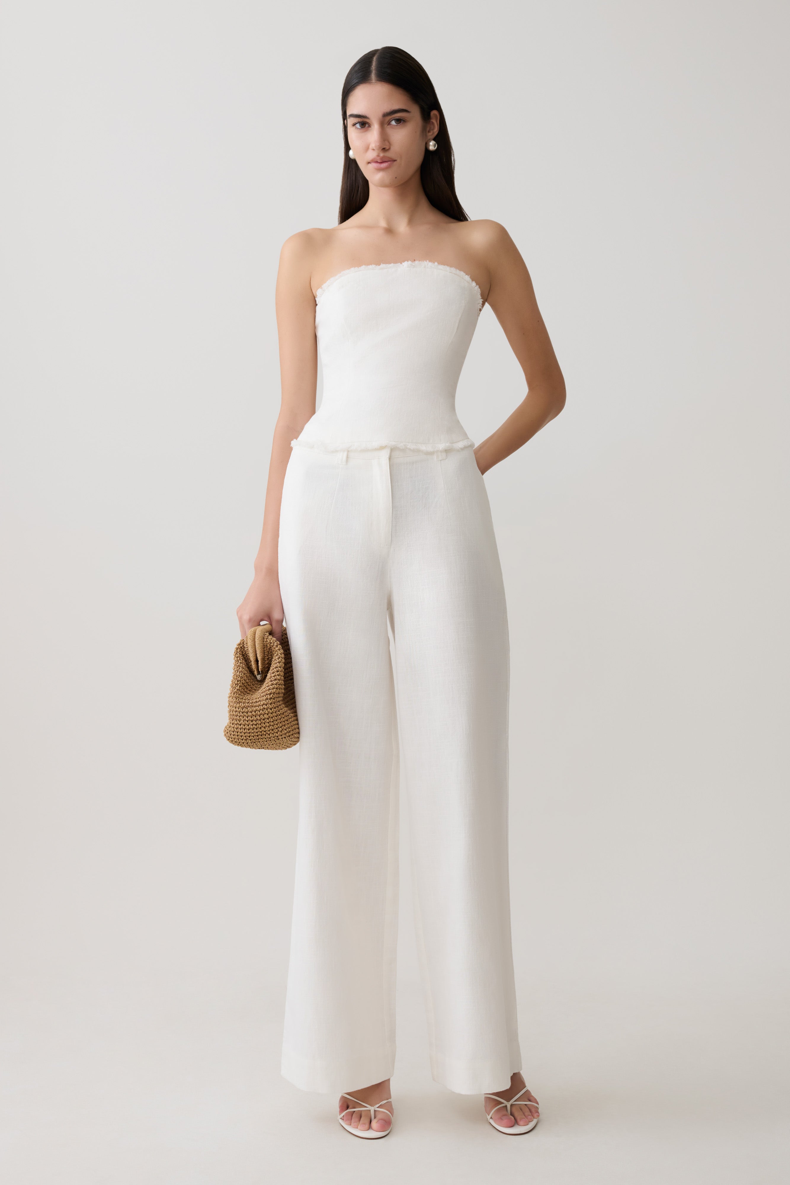 Brielle Straight Leg Linen Pant - White