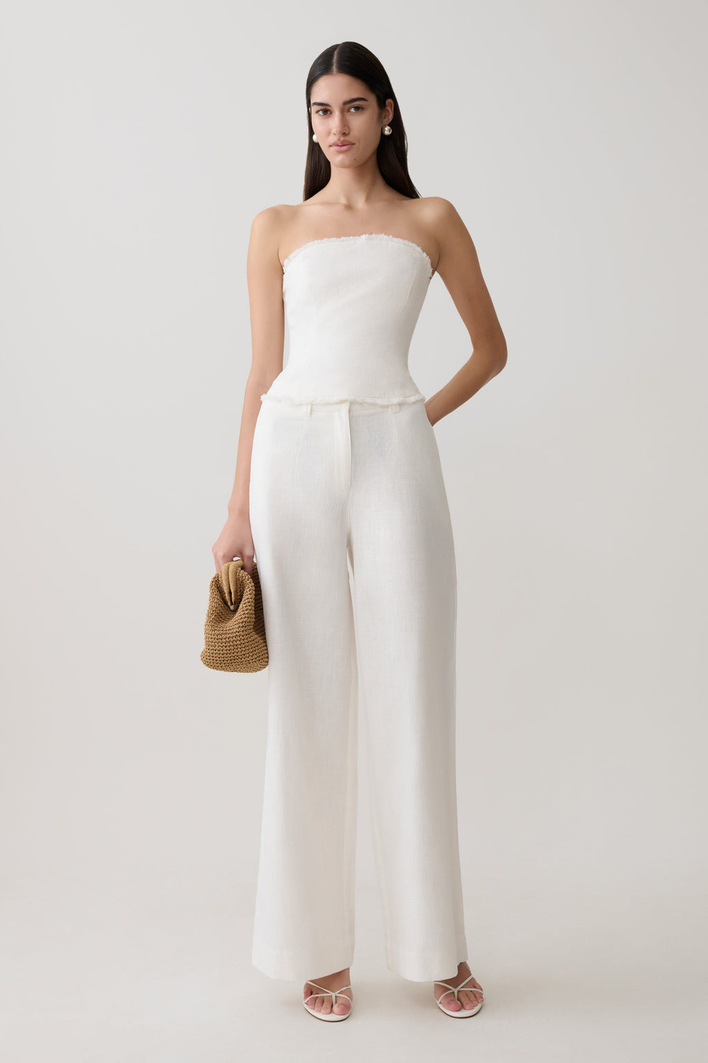Annie Strapless Tie Back Linen Top - White