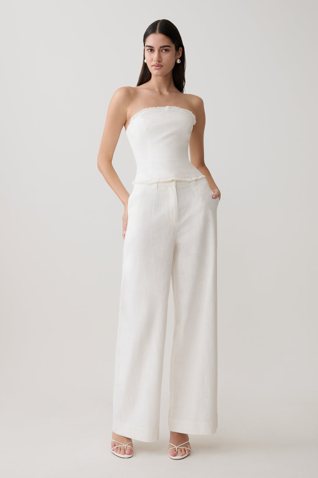 Brielle Straight Leg Linen Pant - White
