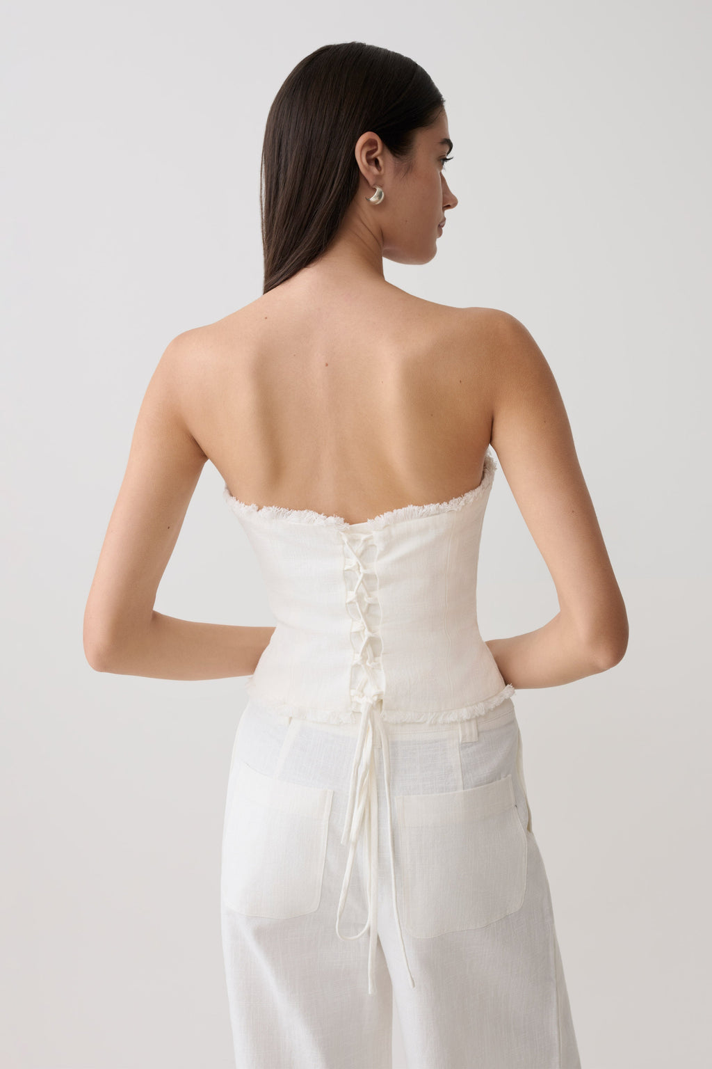 Annie Strapless Tie Back Linen Top - White