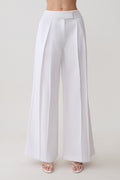 Raya Mid Rise Wide Leg Linen Pant - White