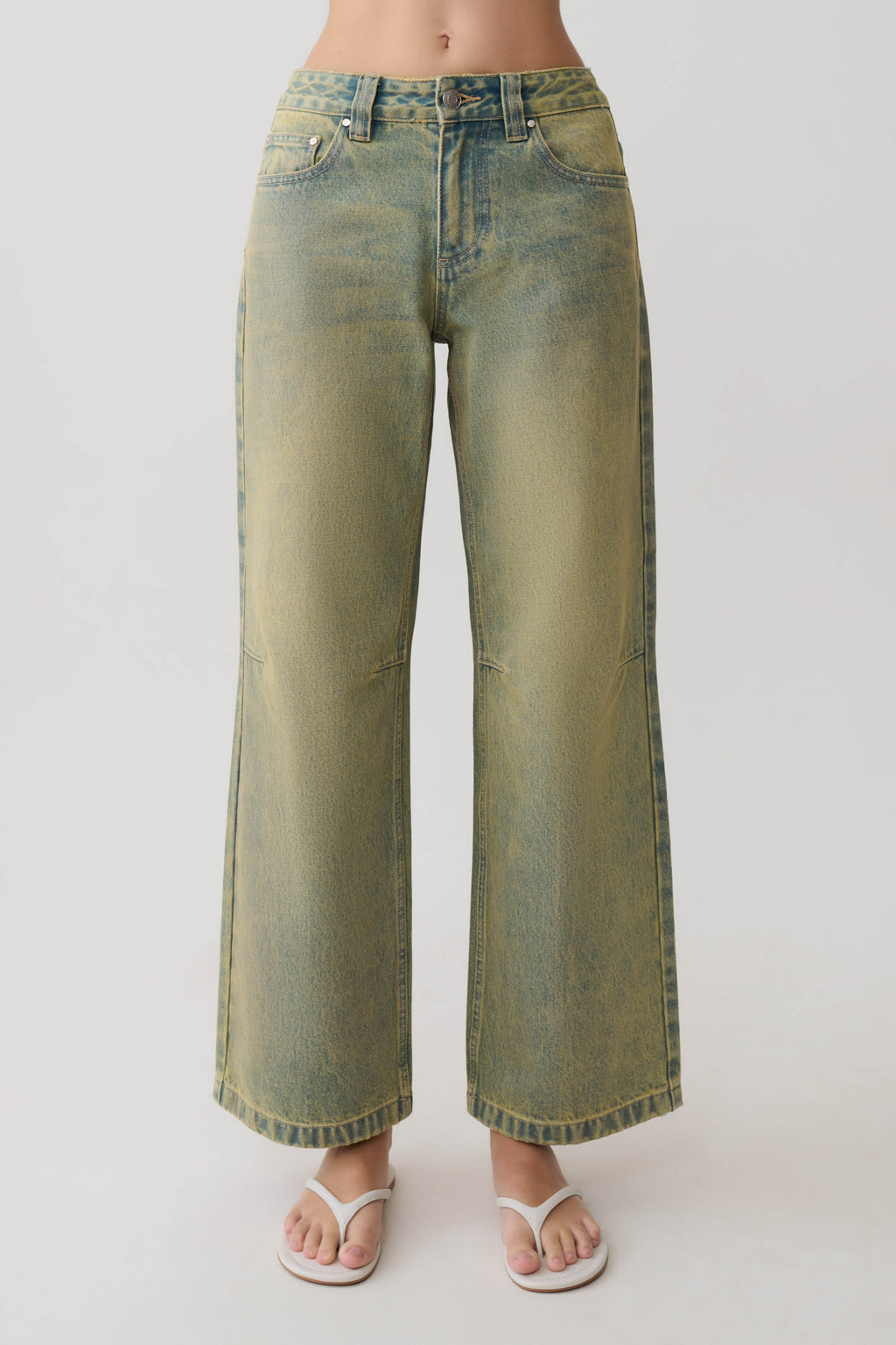 Joey Mid Rise Wide Leg Jeans - Green Wash