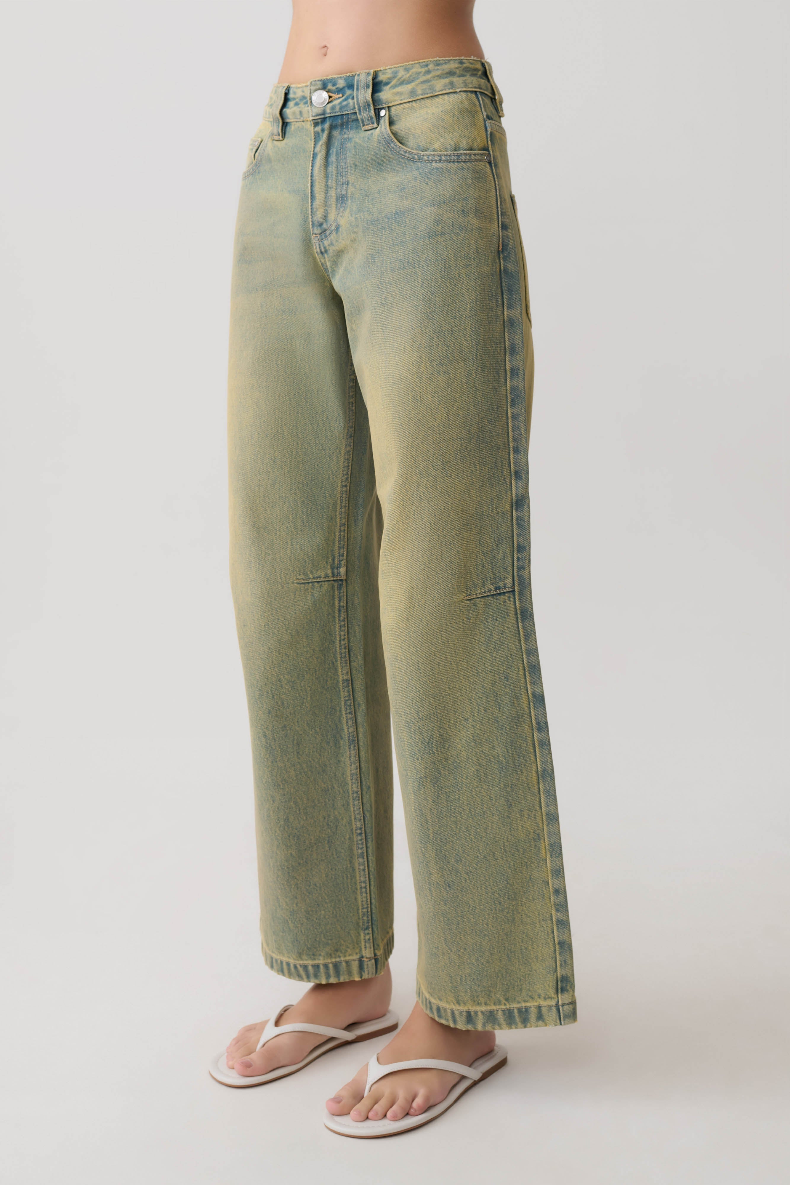 Joey Mid Rise Wide Leg Jeans - Green Wash