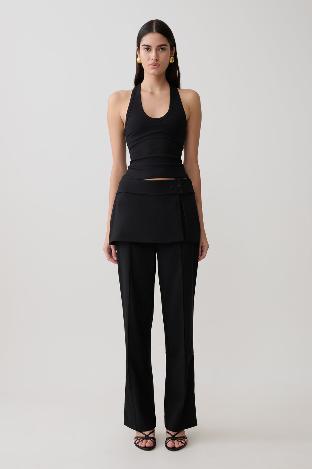 Daisy Wrap Skirt Straight Leg Pants - Black