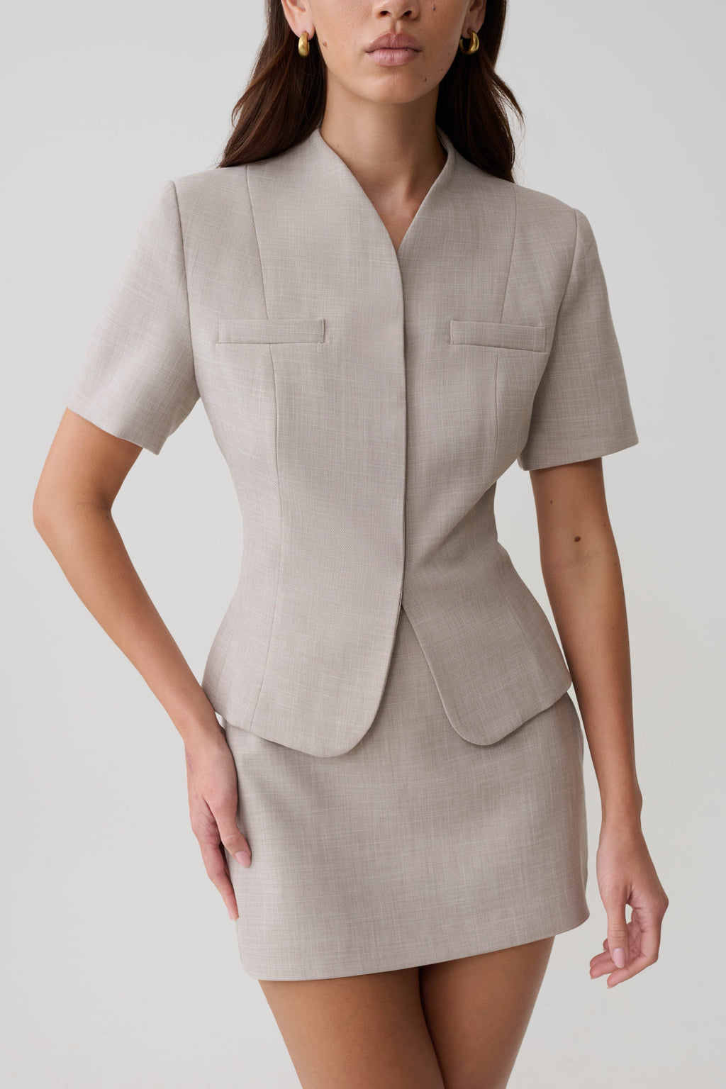 Laila Suiting Short Sleeve Top - Grey