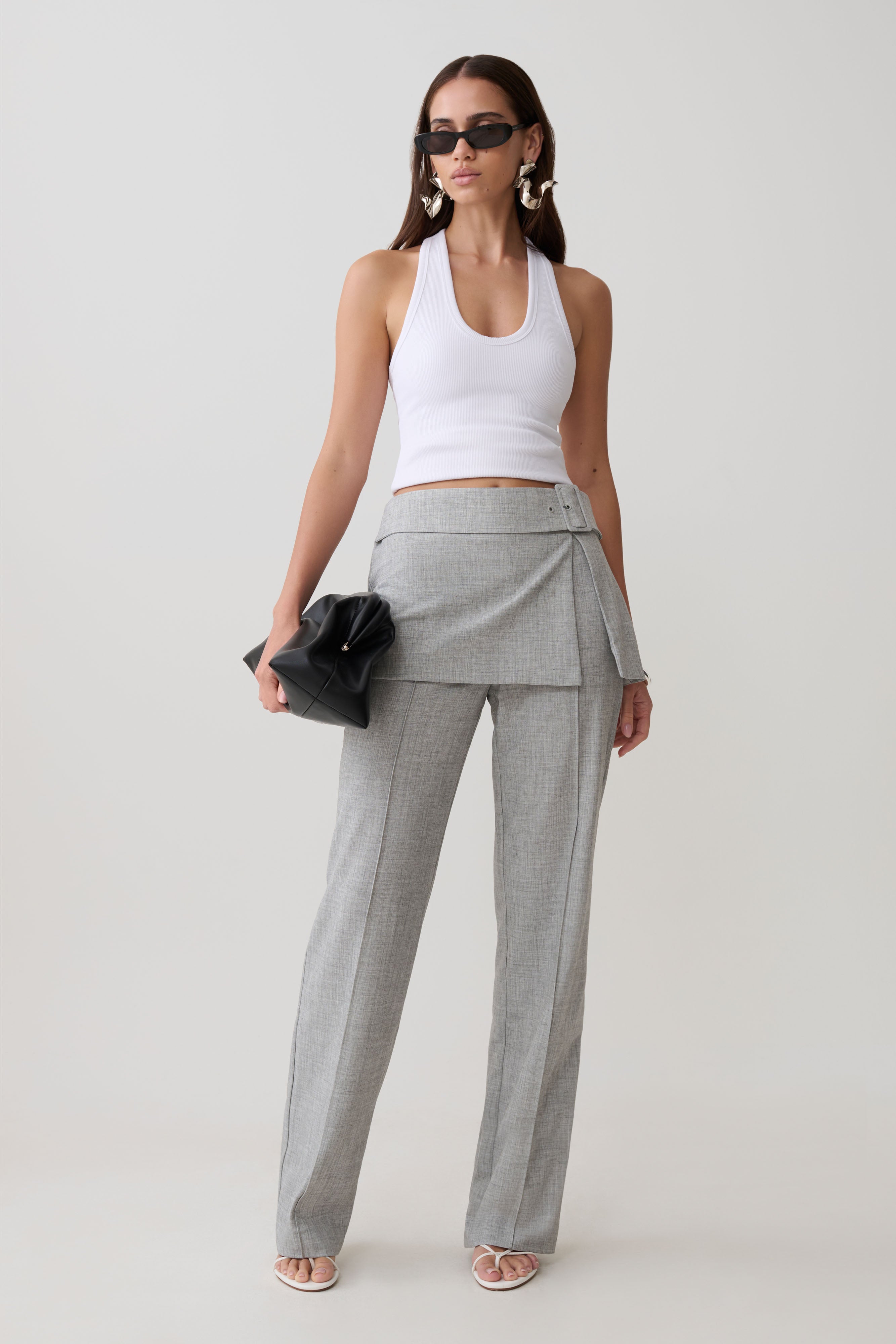 Daisy Wrap Skirt Straight Leg Pants - Charcoal Marle