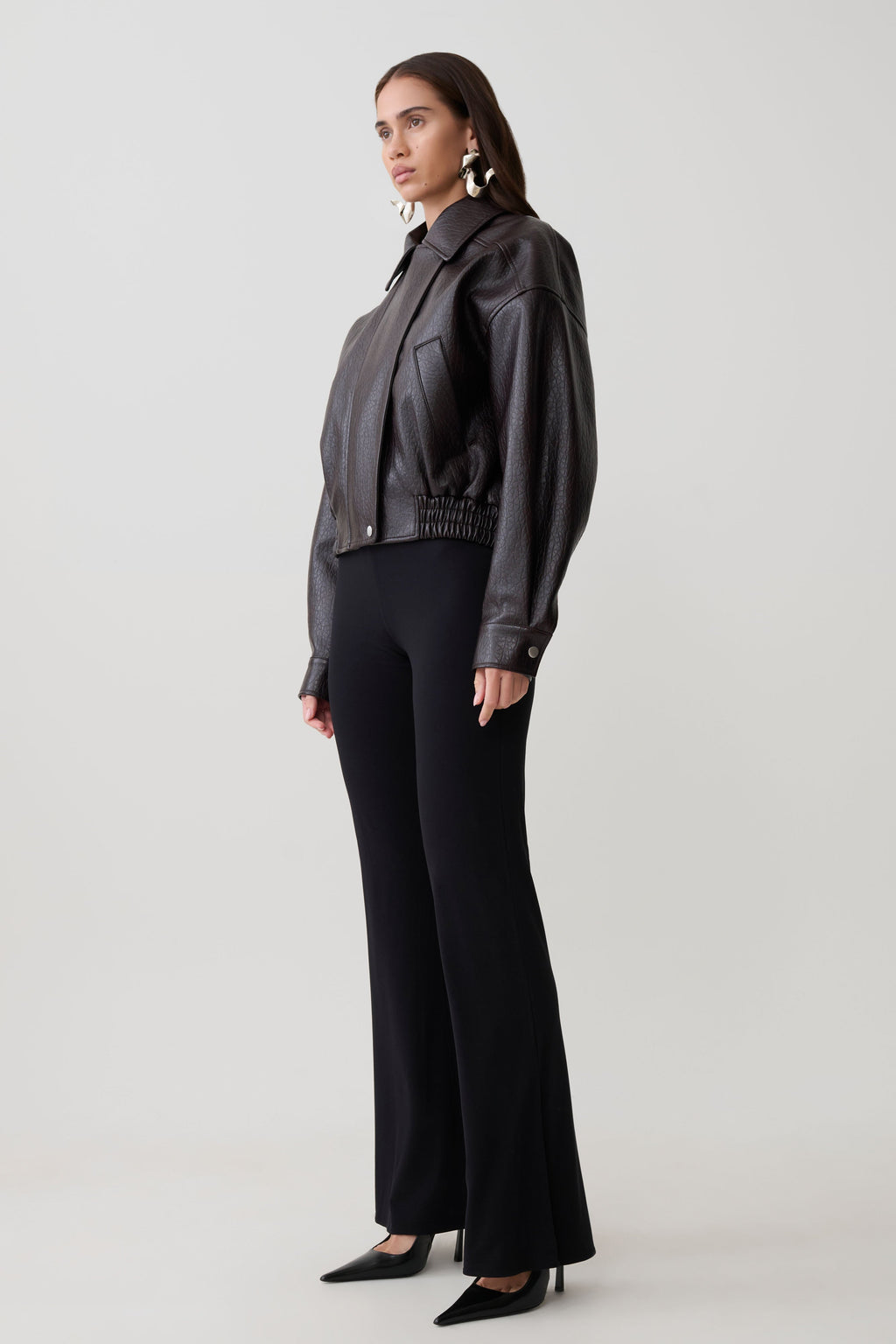 Paige Faux Leather Cropped Jacket - Cherry Brown