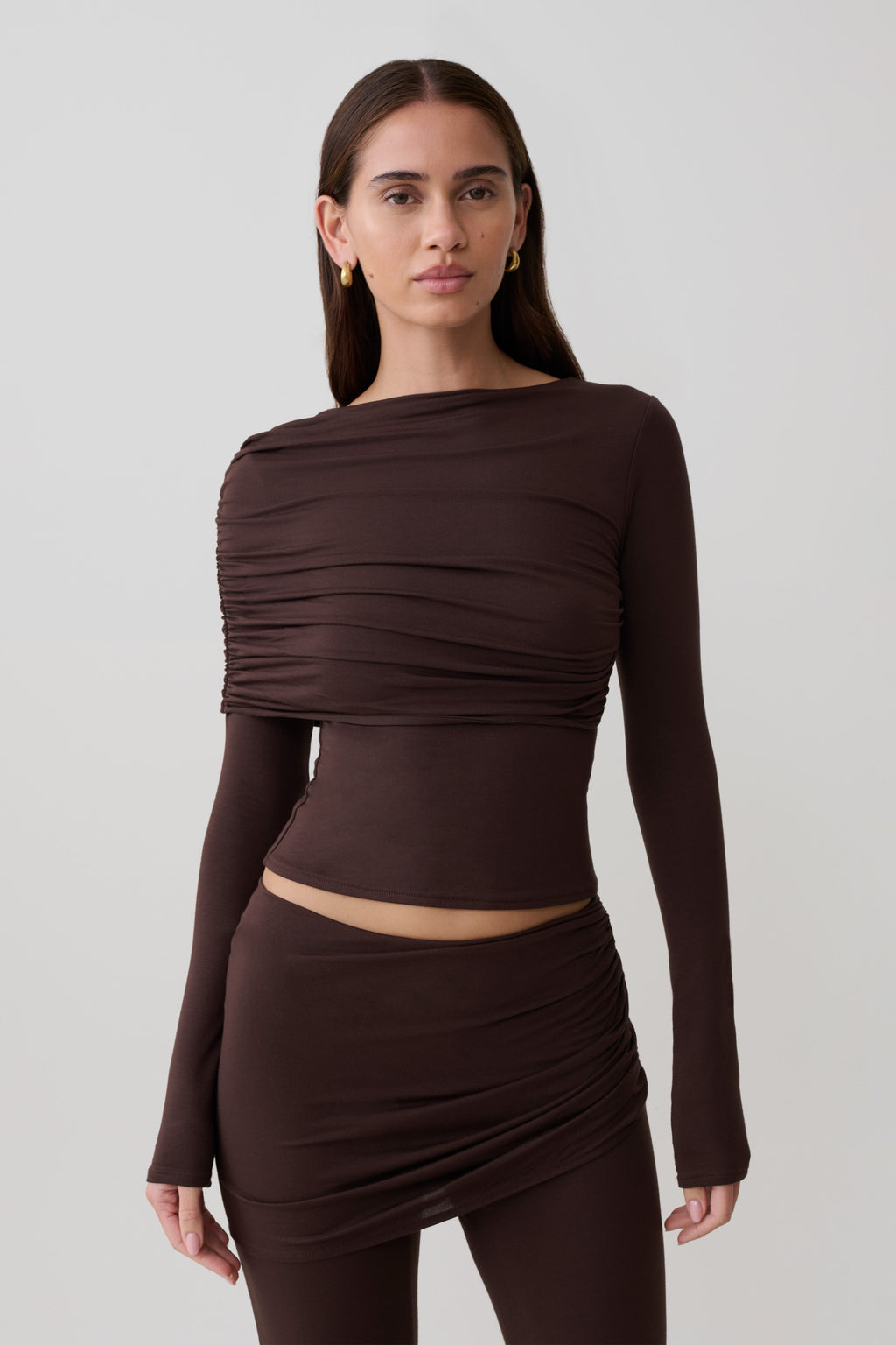 Keaton Modal Long Sleeve Overlay Top - Espresso