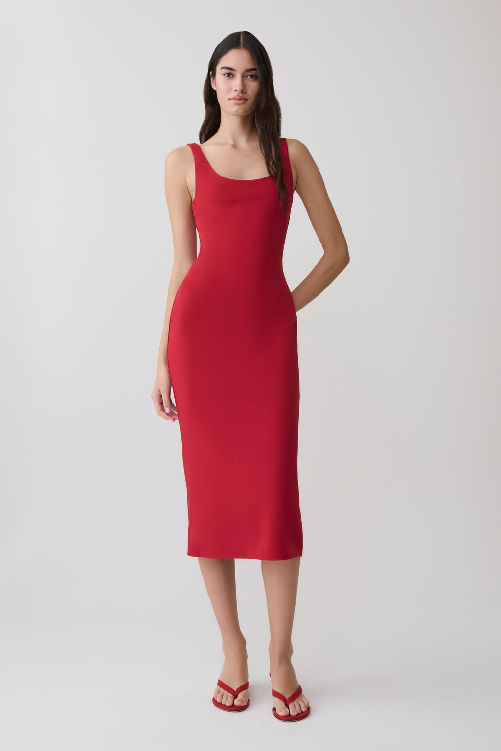 Allyra Scoop Stretch Crepe Midi Dress - Red