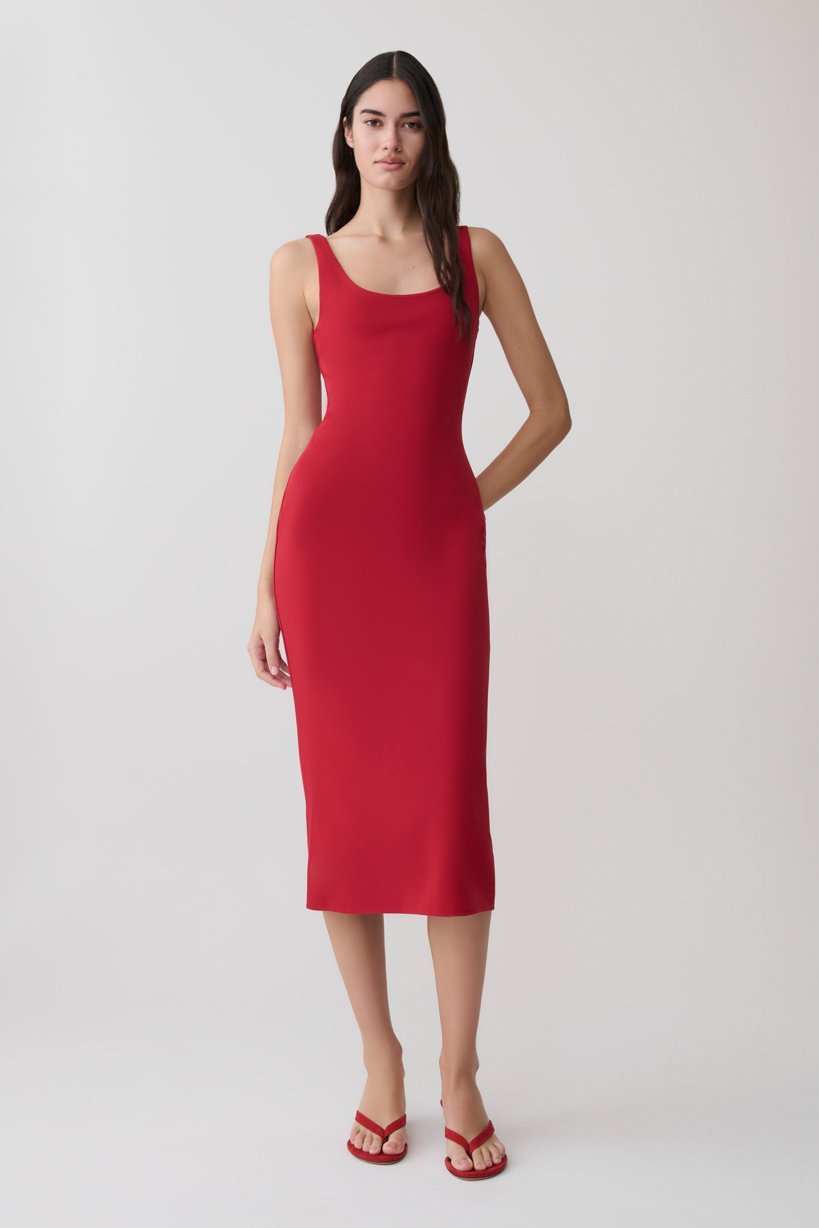 Allyra Scoop Stretch Crepe Midi Dress - Red