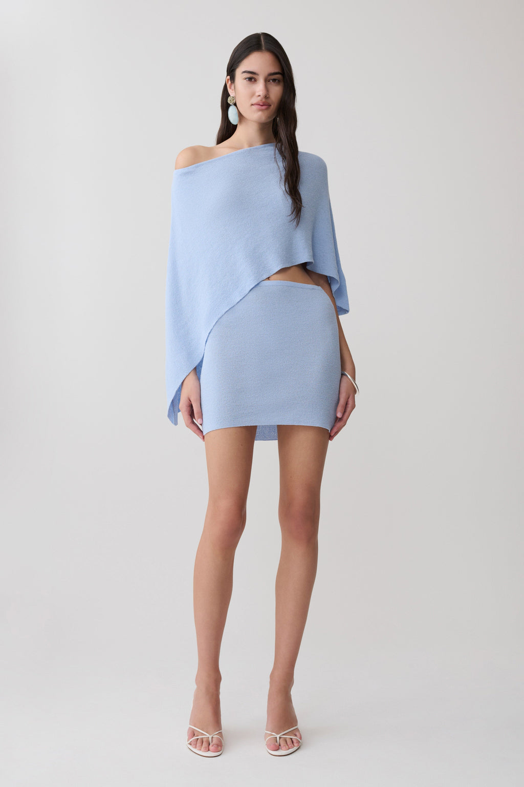 Loura One Shoulder Knit Cape Top - Cornflower Blue