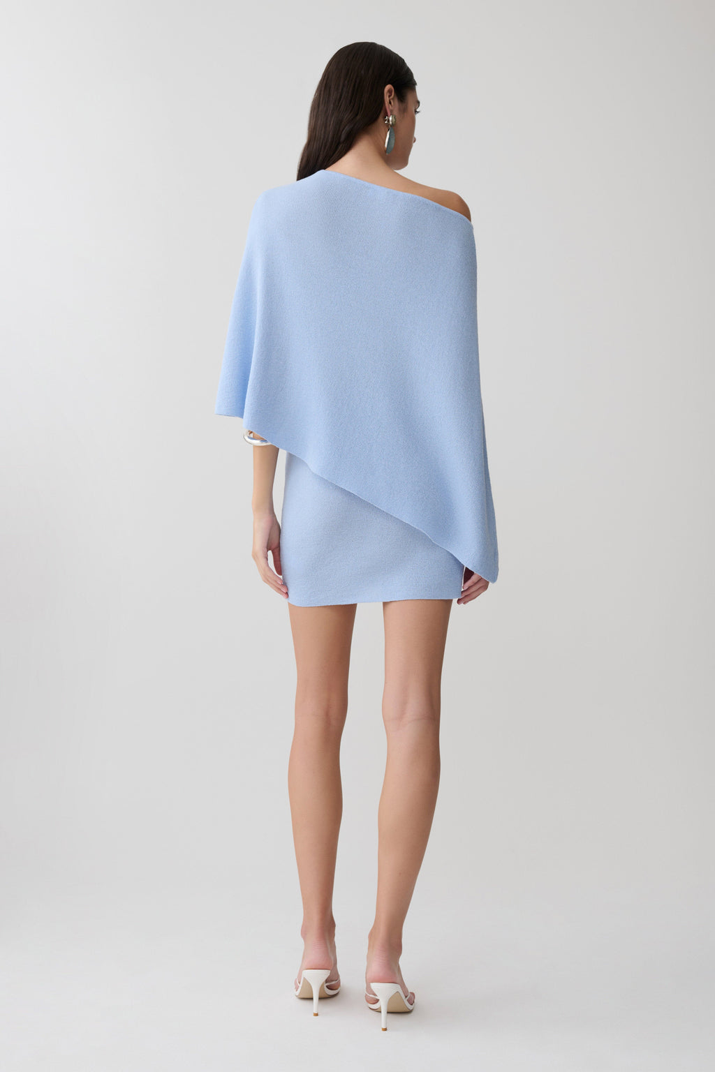 Loura One Shoulder Knit Cape Top - Cornflower Blue