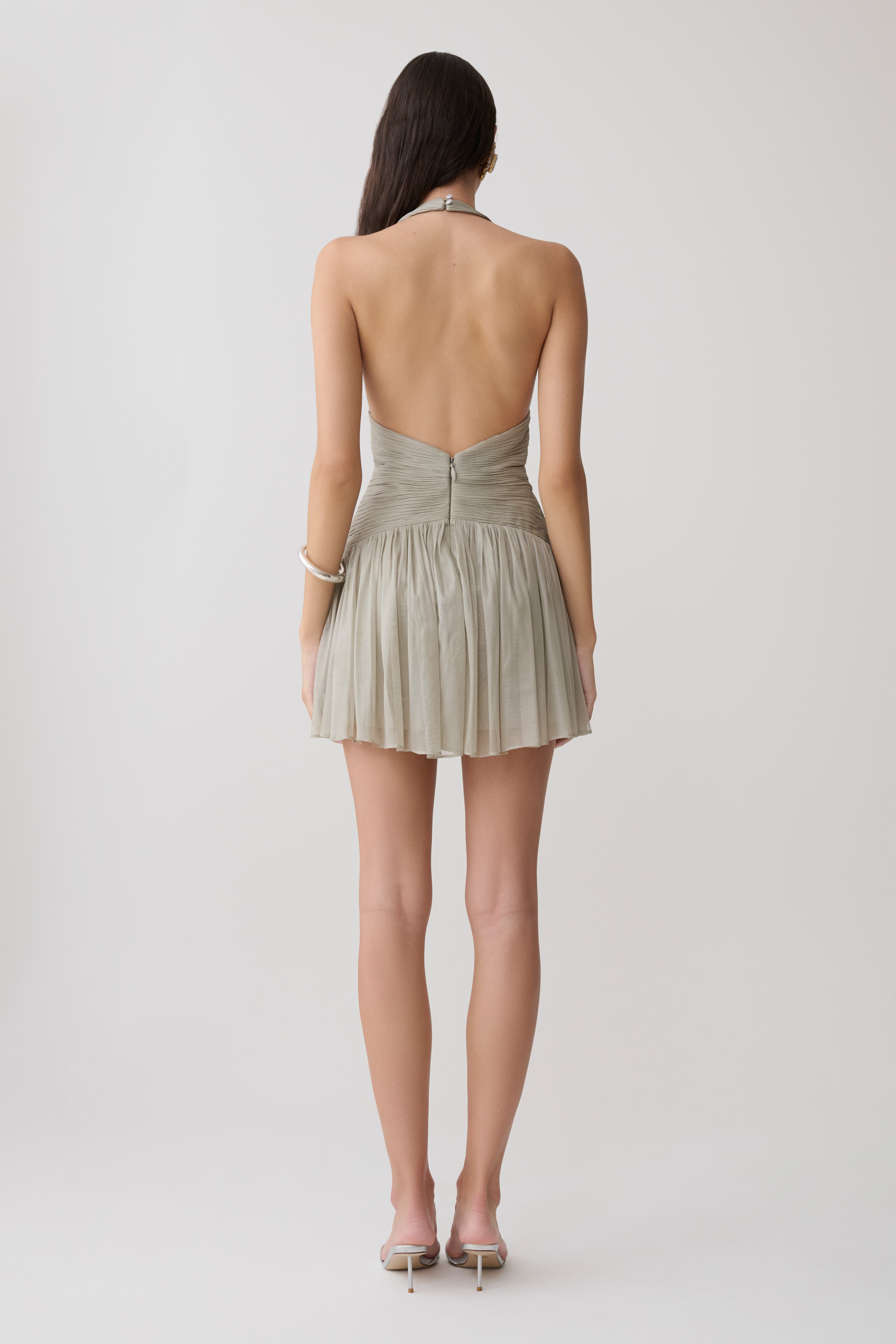 Lucille Halter Pleated Mini Dress - Silver