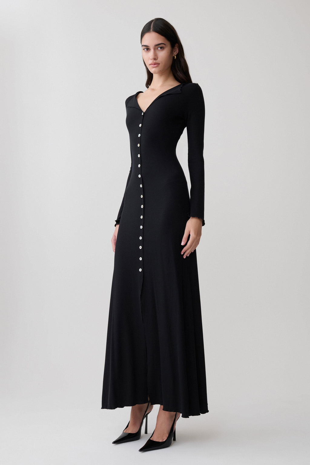 Tanya Buttoned Long Sleeve Maxi Dress - Black