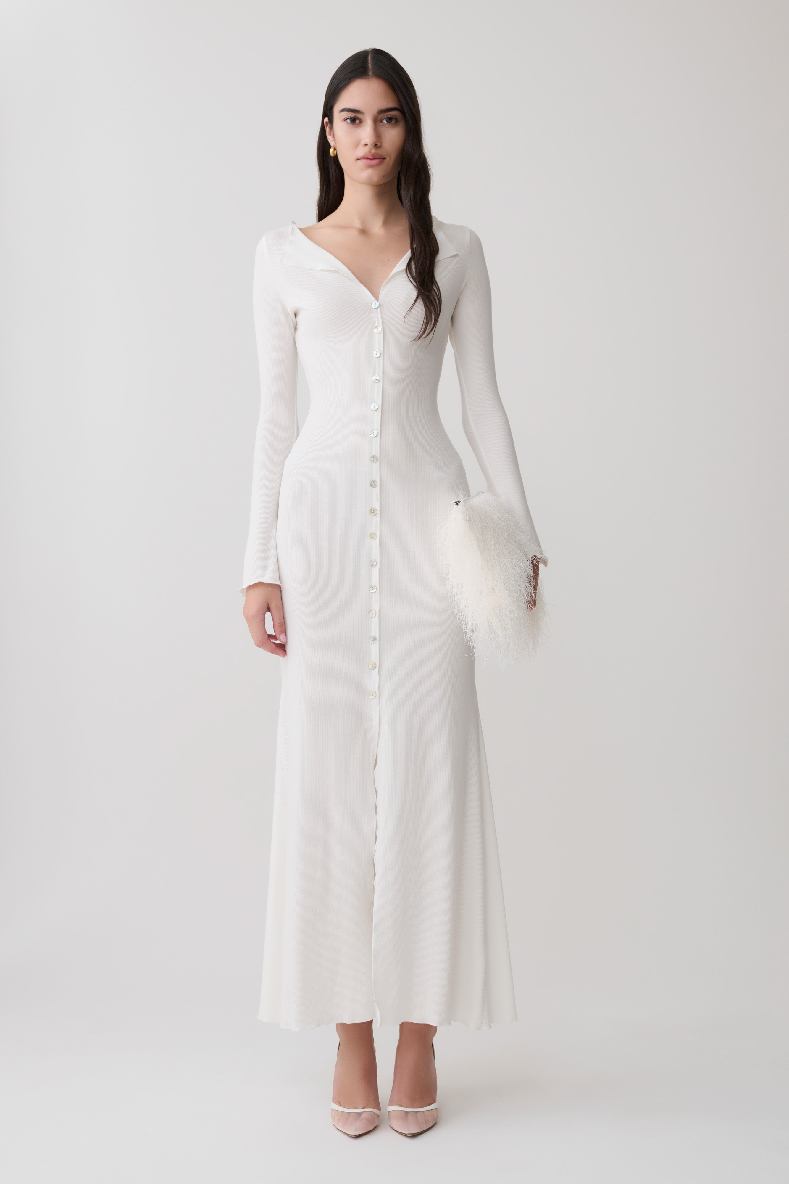 Tanya Buttoned Long Sleeve Maxi Dress - White