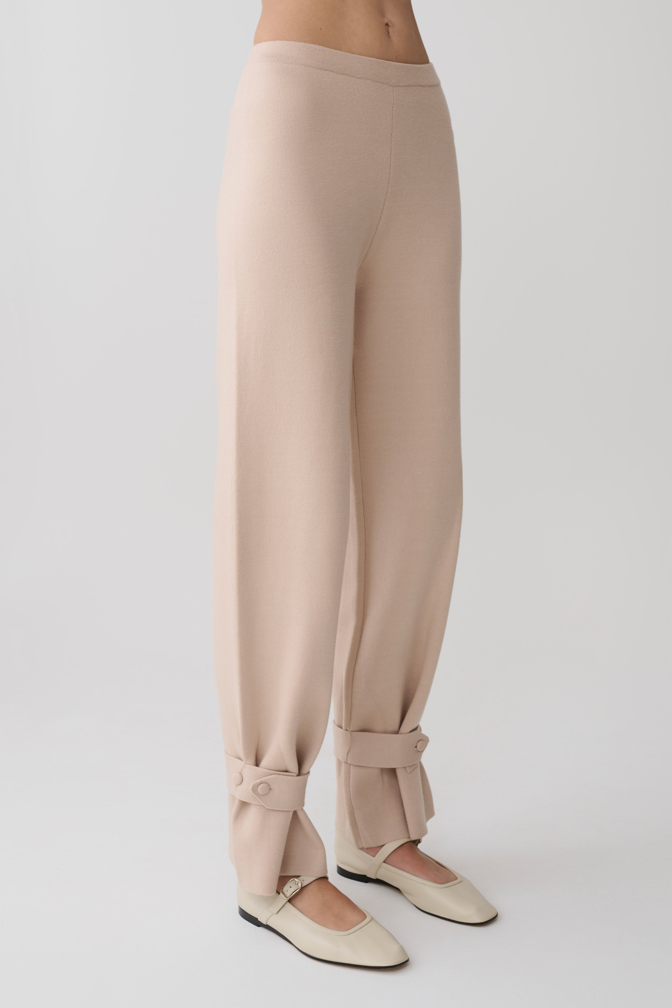 Blaine Knit Cuffed Wide Leg Pants - Oat Marle