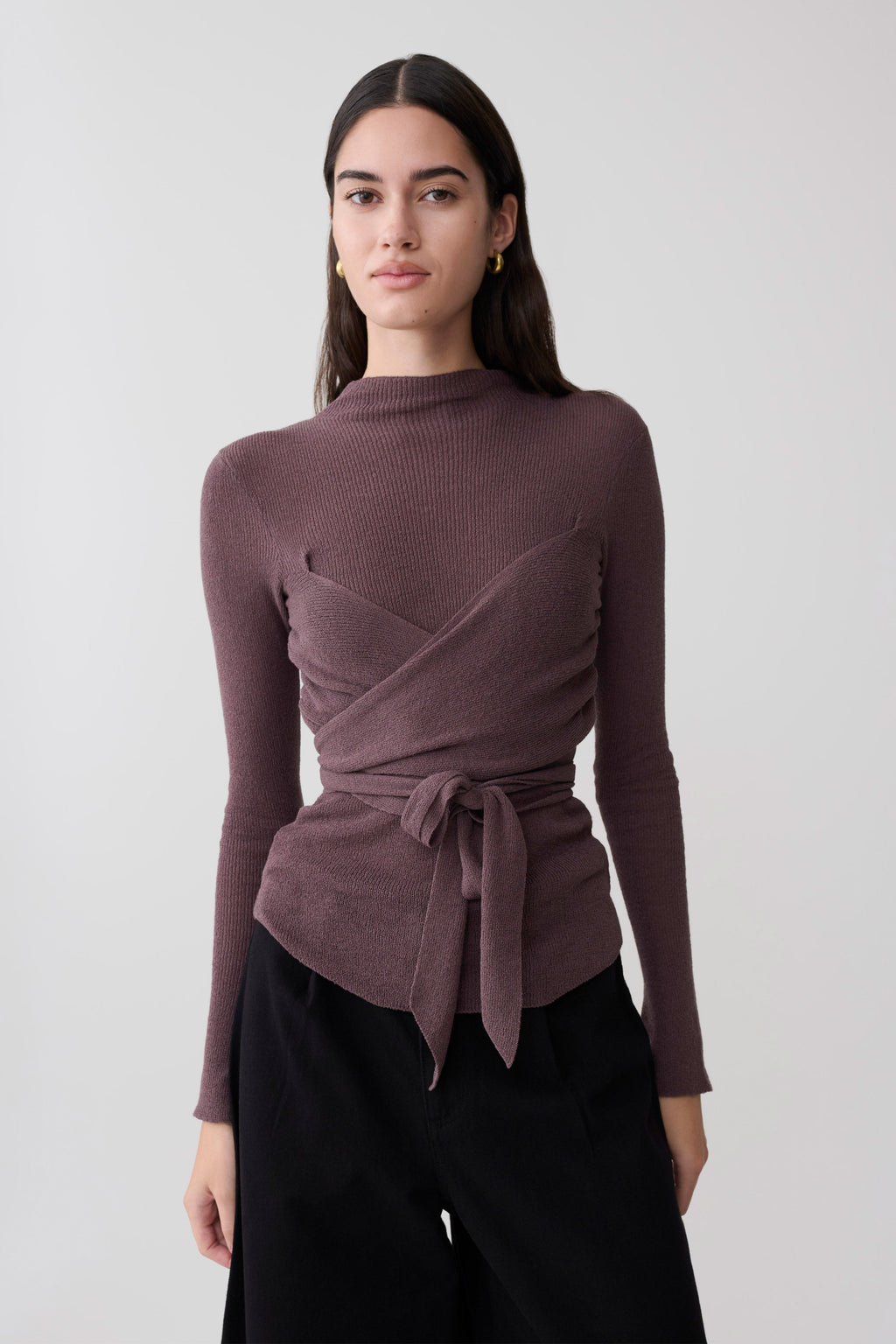 Lawson Wrap Knit Long Sleeve Top - Peppercorn
