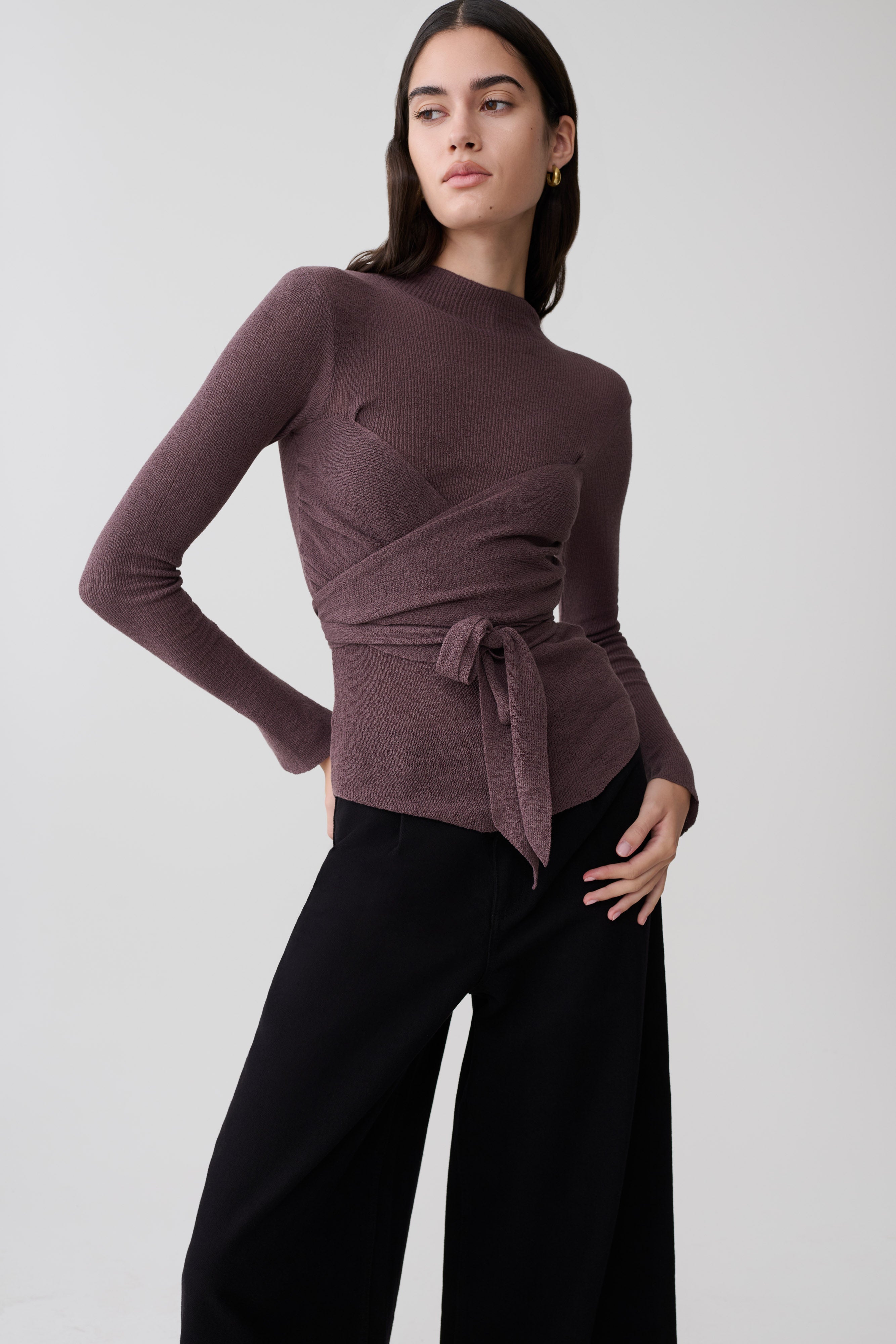 Lawson Wrap Knit Long Sleeve Top - Peppercorn