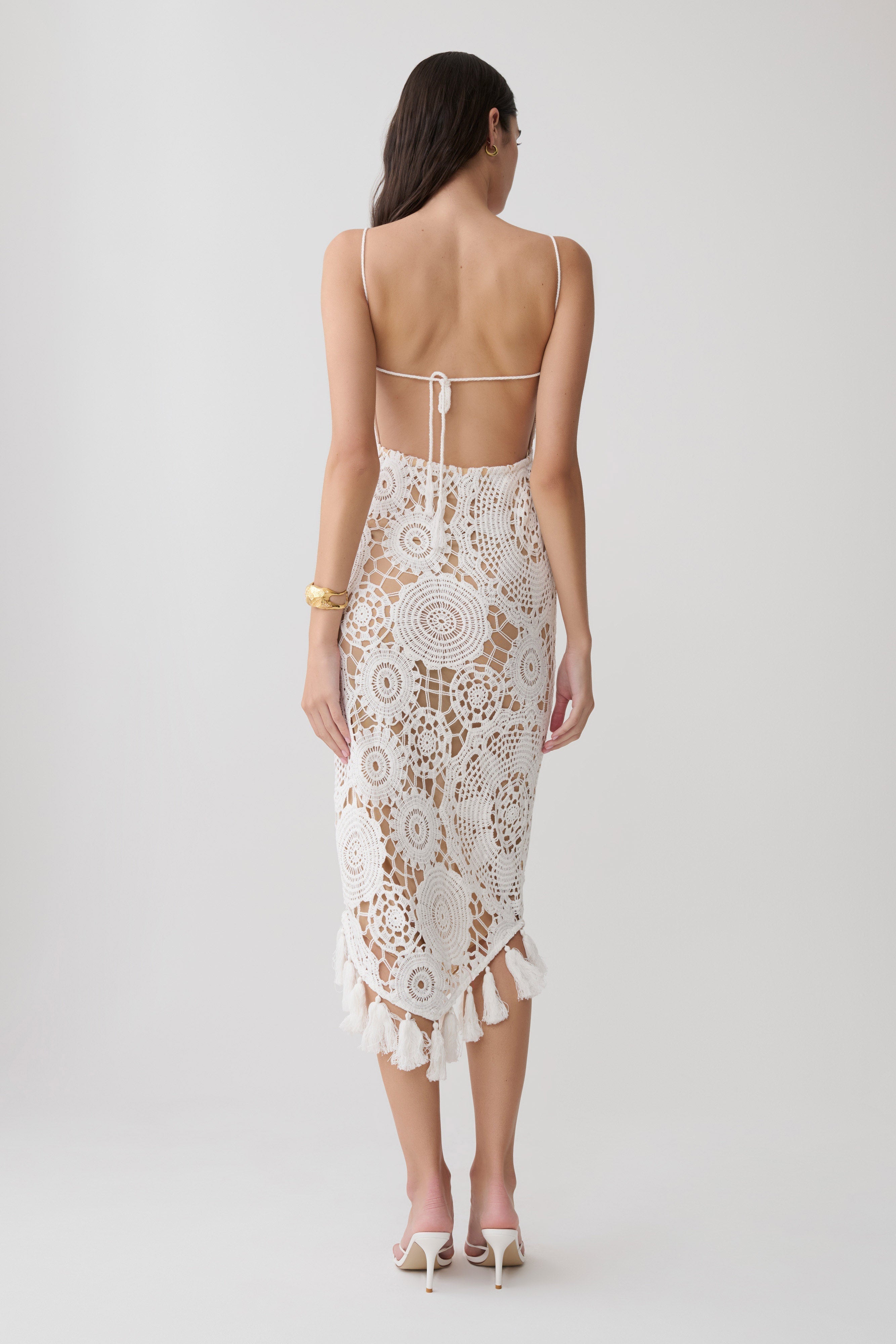 Delta Crochet Halter Midi Dress - White