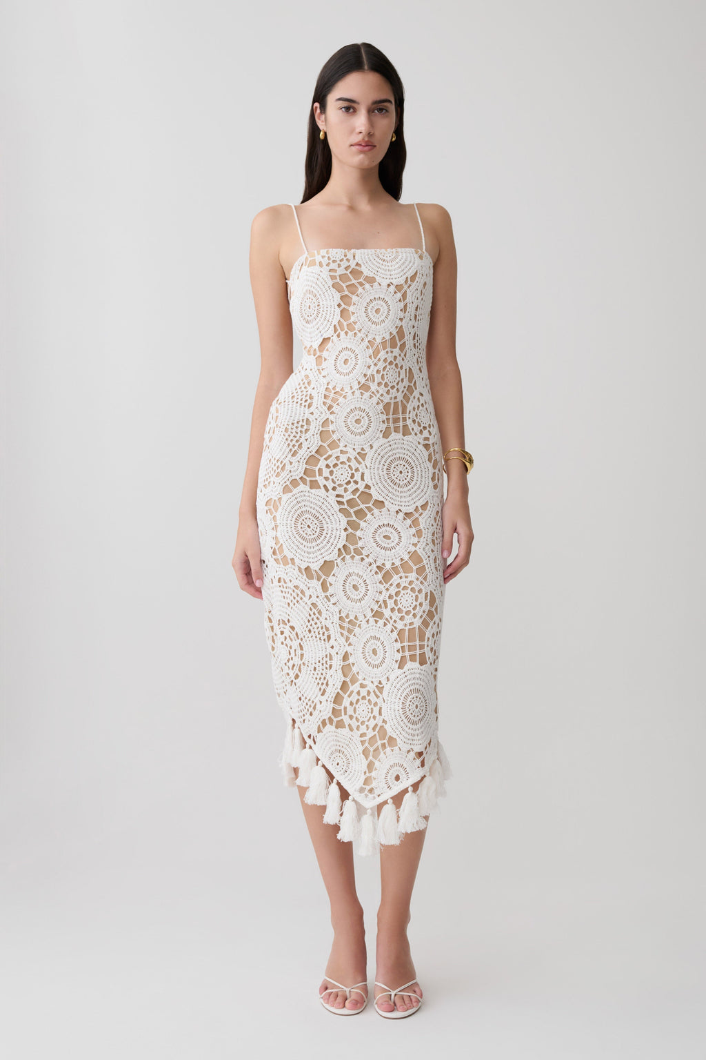 Delta Crochet Halter Midi Dress - White