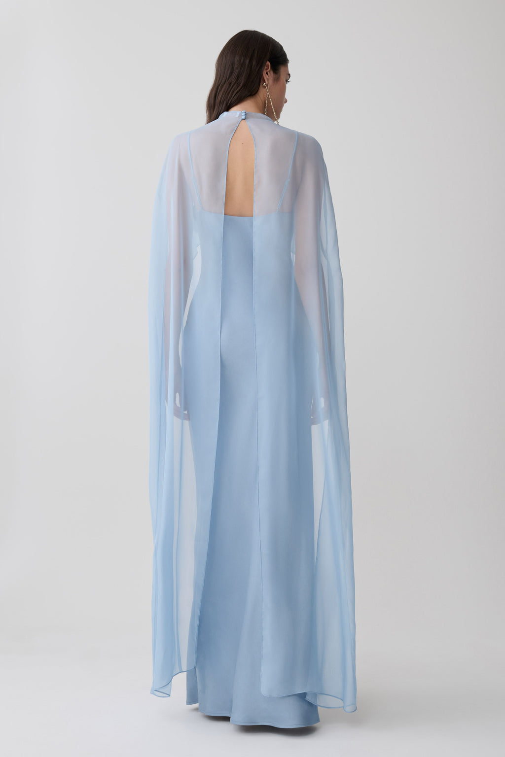 Martinne Chiffon Cape Maxi Dress - Arctic Blue