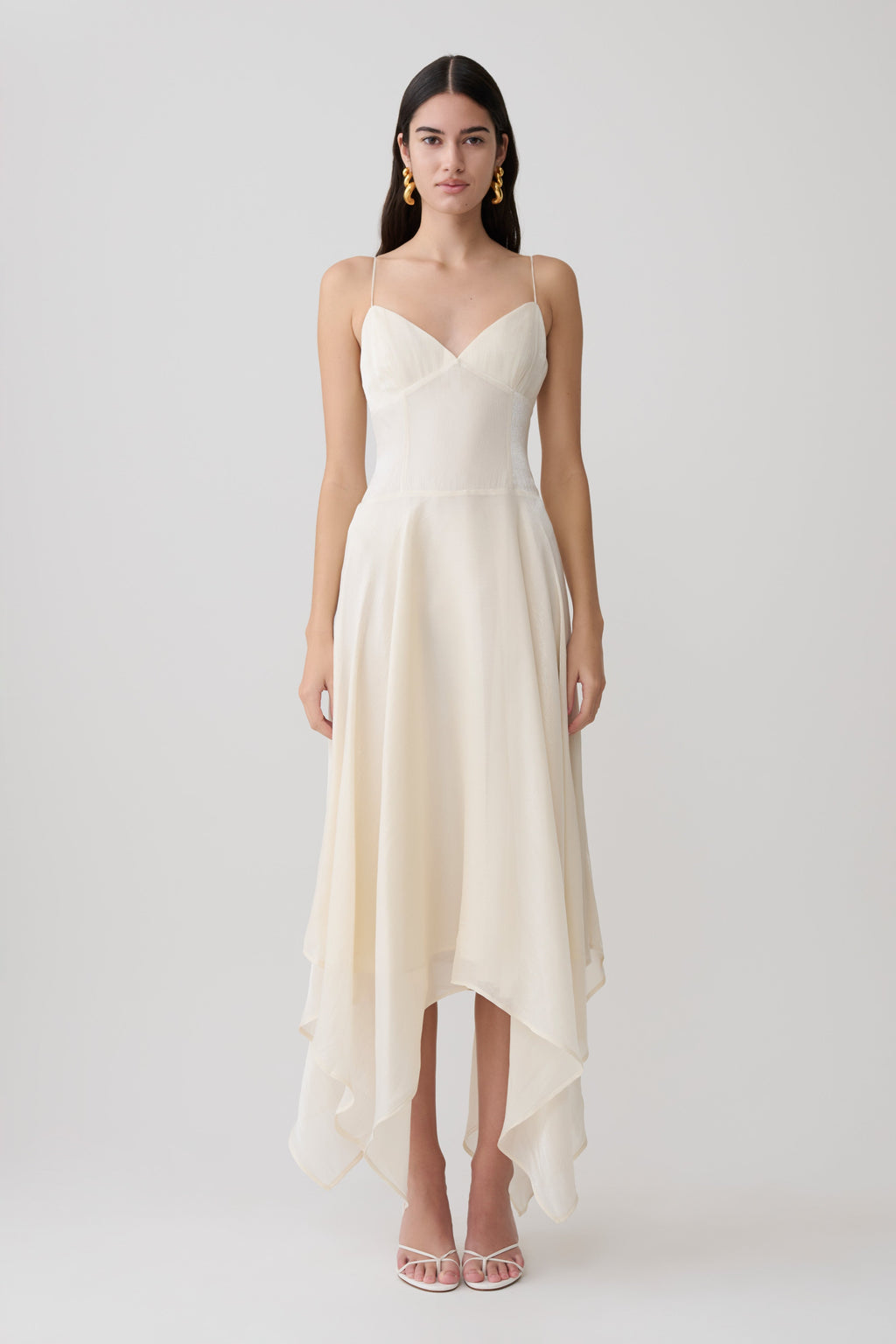 Naomi Satin Asymmetric Hem Maxi Dress - Ivory