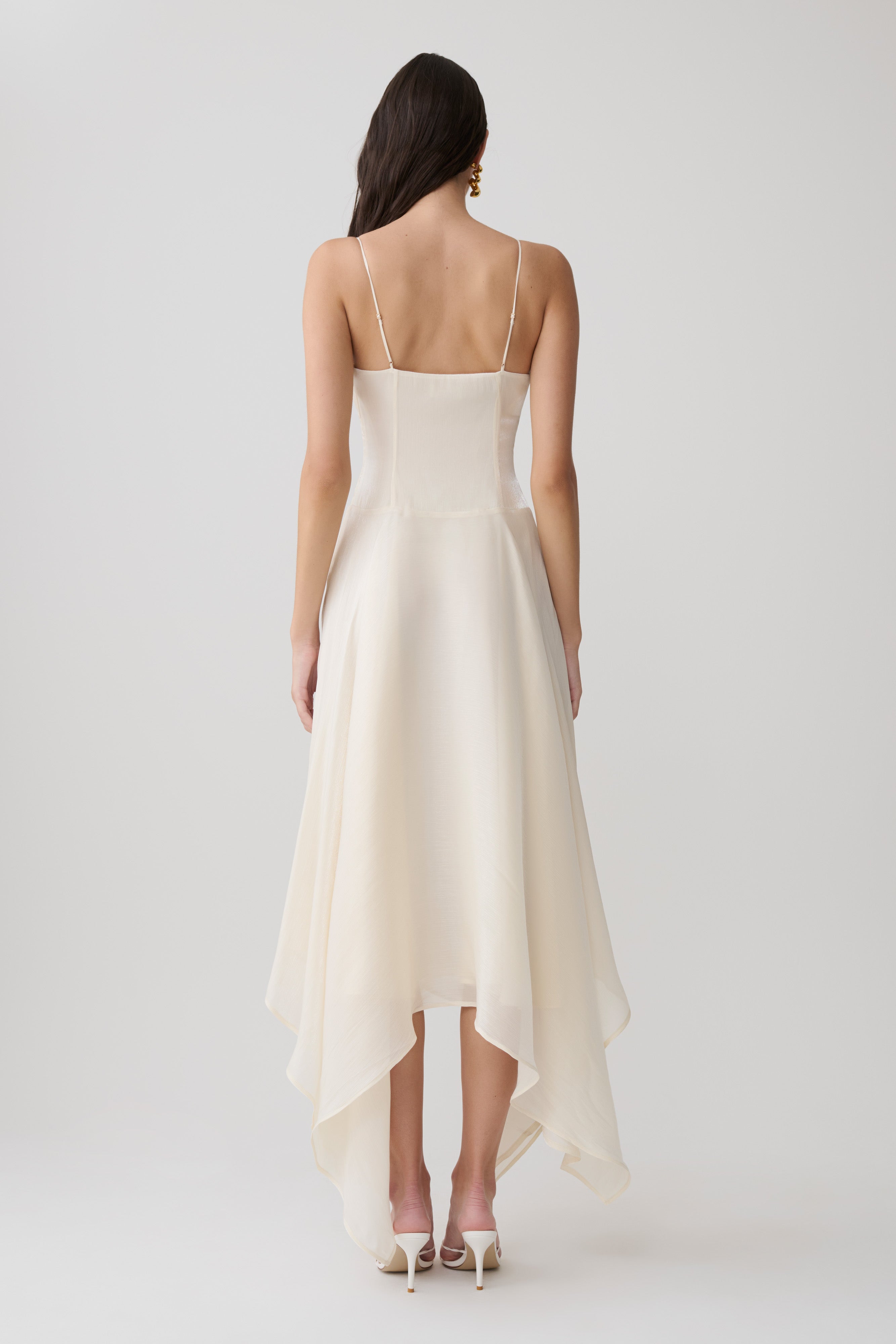 Naomi Satin Asymmetric Hem Maxi Dress - Ivory