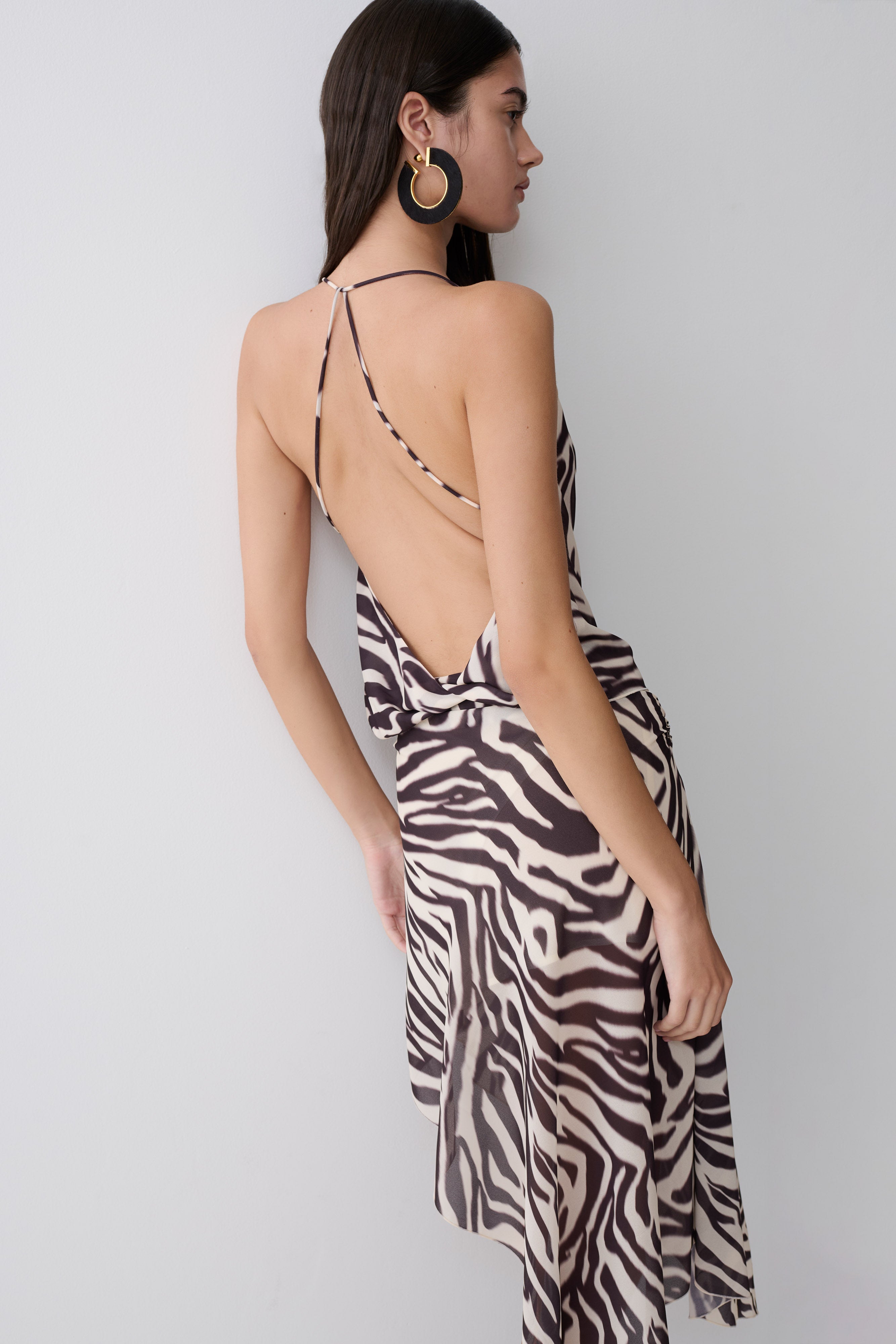 Lana Low Back Chiffon Top - Abstract Zebra Print