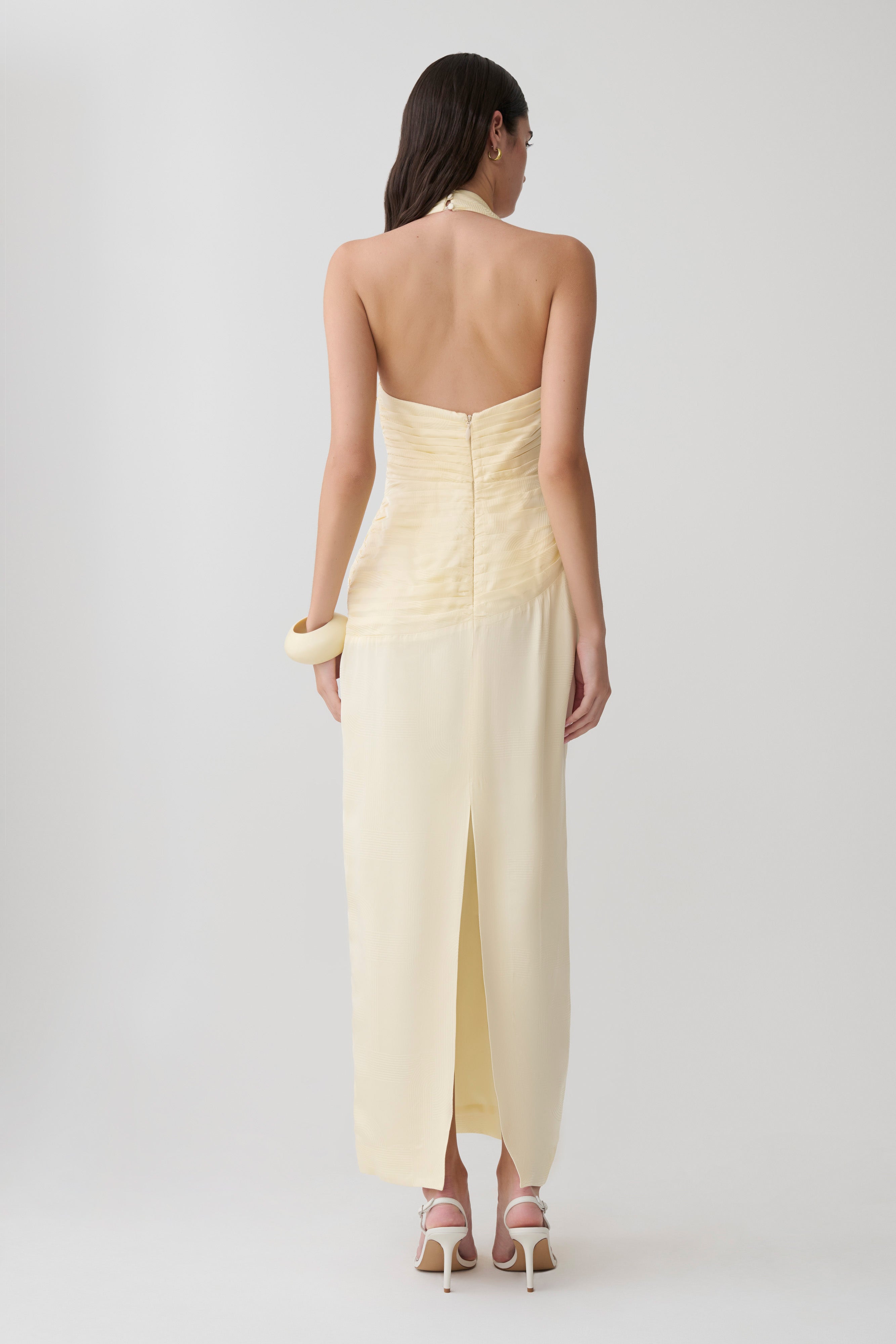 Chiara Halter Satin Maxi Dress - Buttermilk