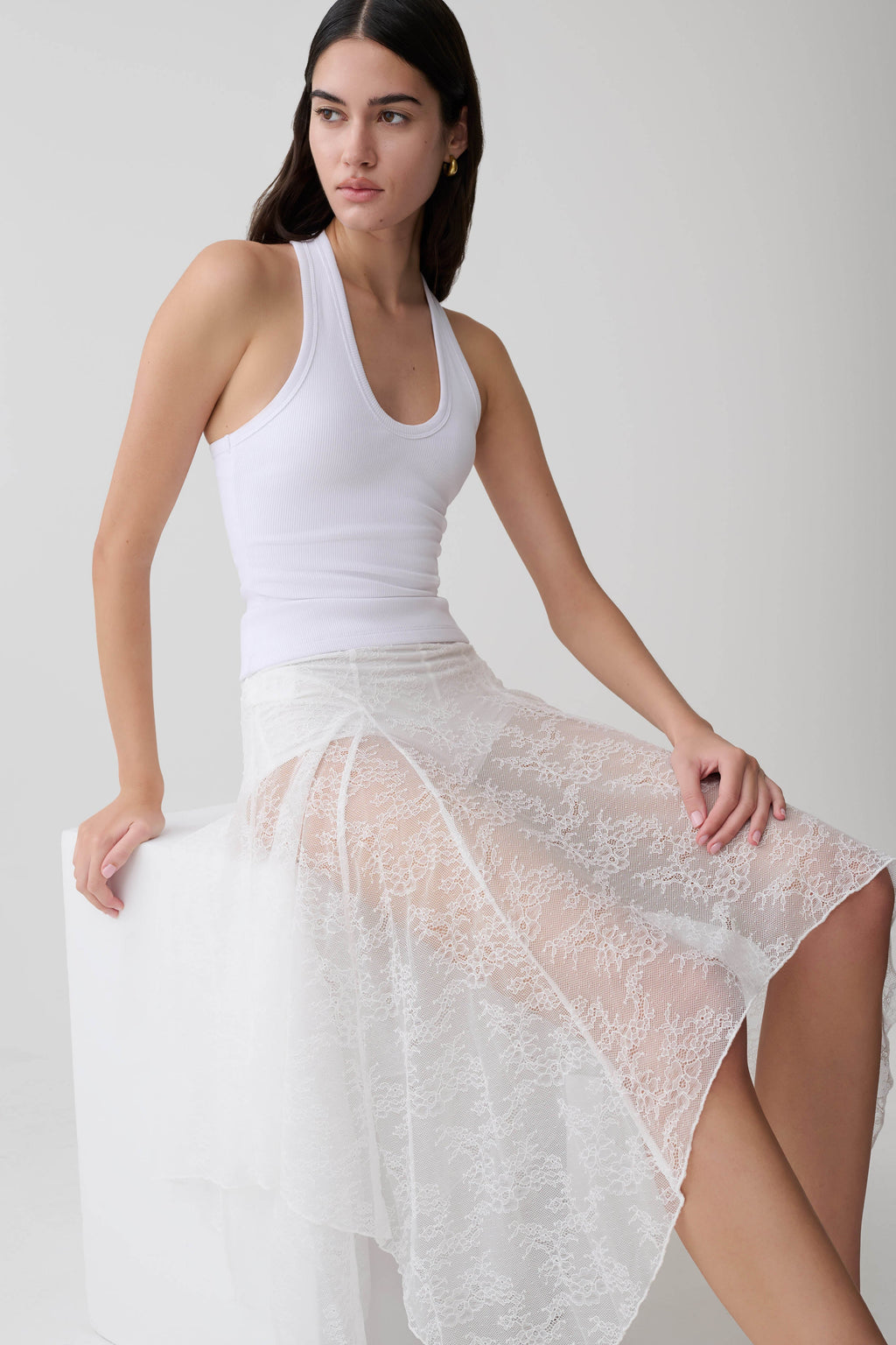 Haime Lace Hankie Midi Skirt - Ivory