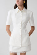 Ariella Button Up Short Sleeves Top - White