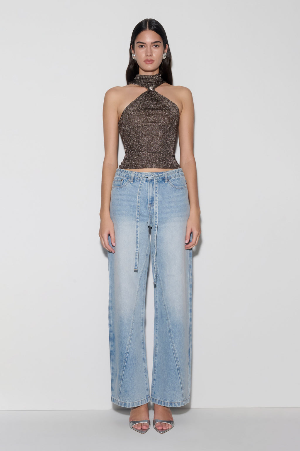 Nikki Lurex Top With Hardware - Gunmetal