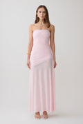 Monet Strapless Ruched Mesh Maxi Dress - Ballet Pink