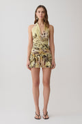 Adalee Mesh Halter Mini Dress - Yellow Floral Leopard Print