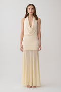 Jorja Draped Halter Slinky Maxi Dress - Ivory