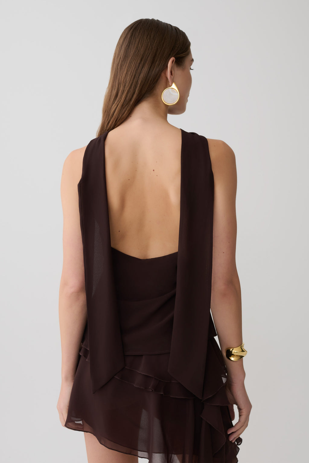 Nora Halter Chiffon Top - Cacao Brown