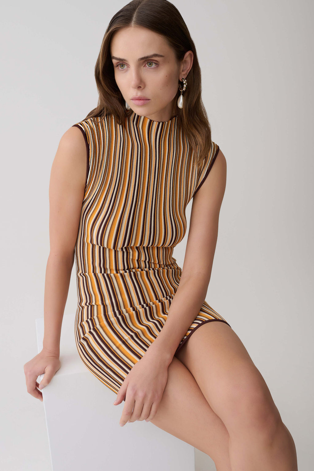 Meggie Striped Sleeveless Mini Dress - Orange/Chocolate