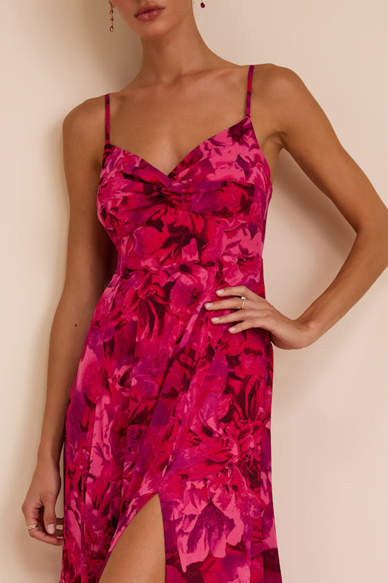 Beautiful Soul Fuchsia Floral Print Twist-Front Maxi Dress
