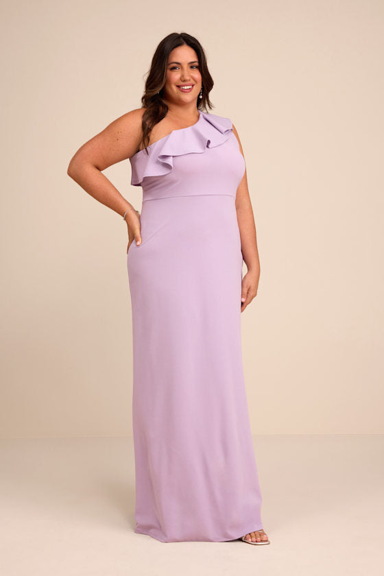 Last Forever Lavender One-Shoulder Ruffle Maxi Dress
