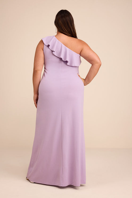 Last Forever Lavender One-Shoulder Ruffle Maxi Dress