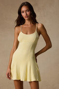 Simply Pretty Washed Yellow Ribbed Pleated Sleeveless Mini Dress