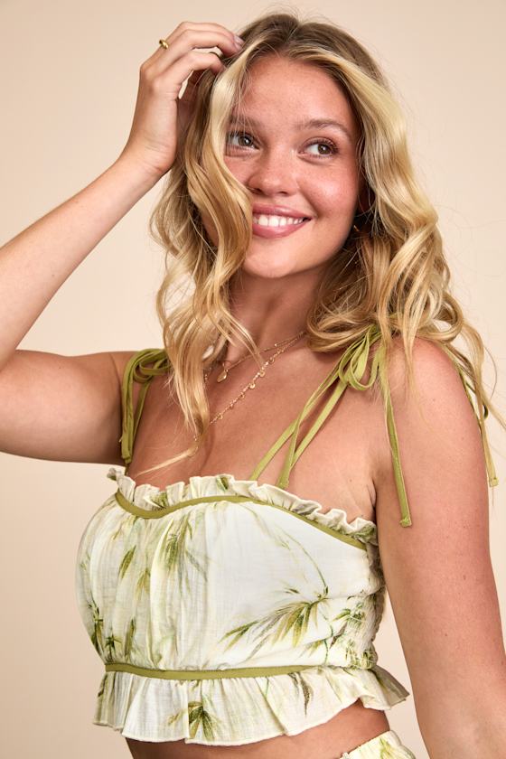 Alvima Beige Multi Leaf Print Tie-Strap Cami Top