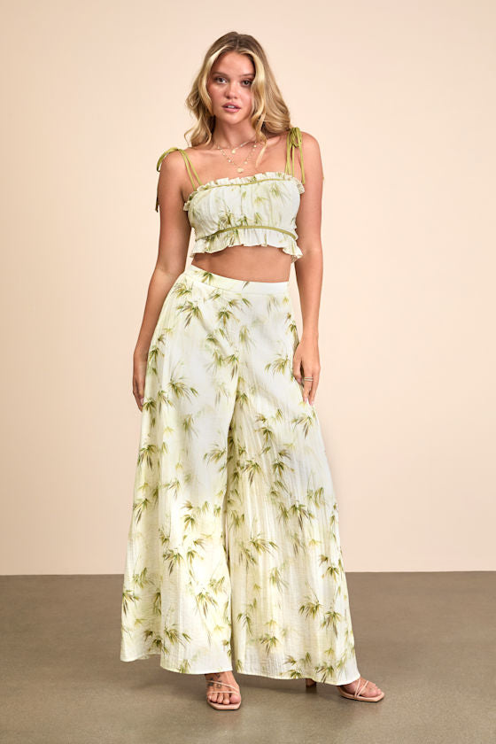 Alvima Beige Multi Leaf Print Tie-Strap Cami Top