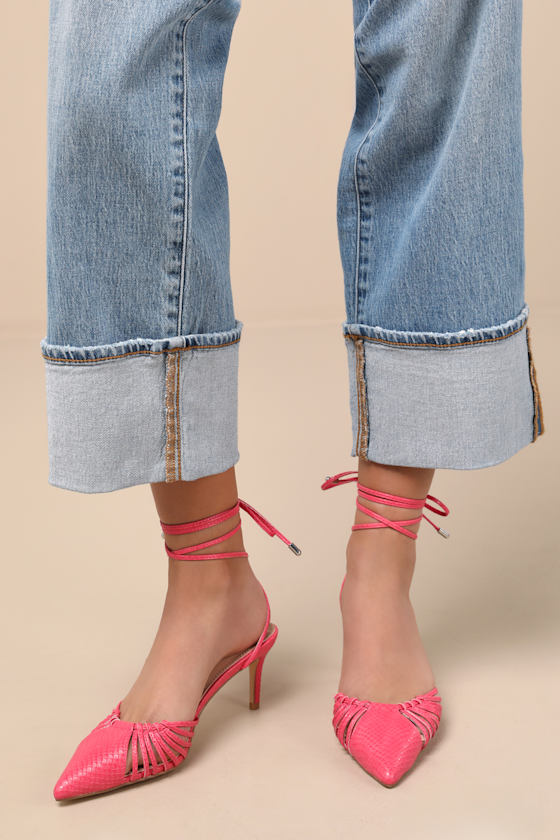 Ansel Coral Snake-Embossed Lace-Up Pumps