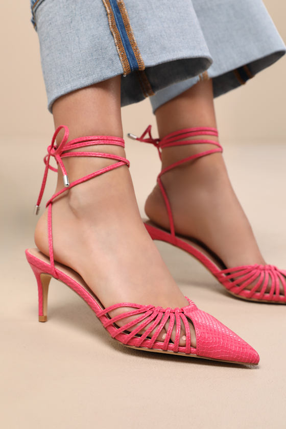 Ansel Coral Snake-Embossed Lace-Up Pumps