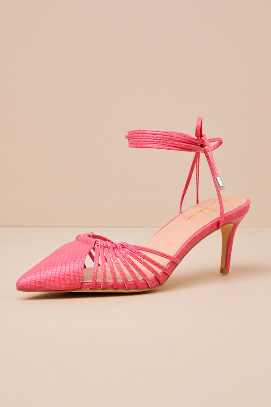 Ansel Coral Snake-Embossed Lace-Up Pumps