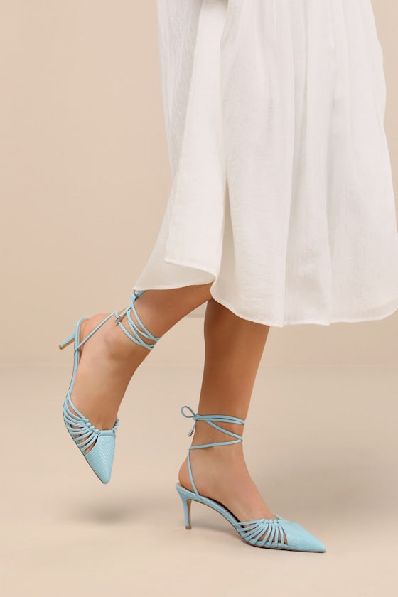 Ansel Seafoam Snake-Embossed Lace-Up Pumps