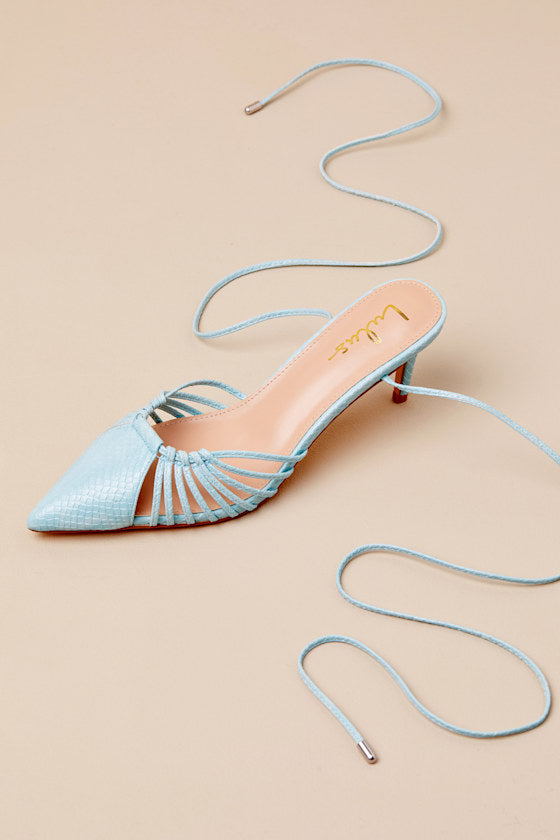 Ansel Seafoam Snake-Embossed Lace-Up Pumps
