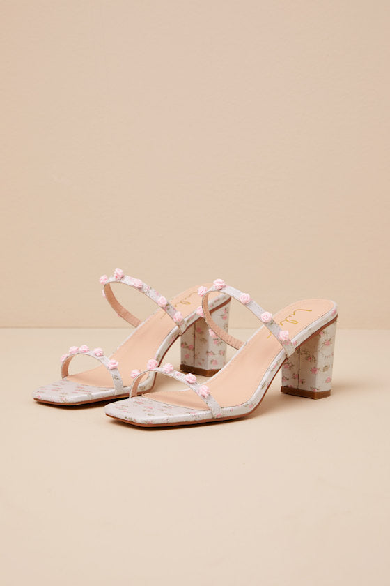 Tresa Silver Floral Strappy High Heel Sandals