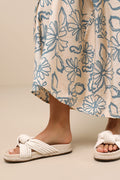 Kellon Ivory Raffia Knotted Slide Sandals
